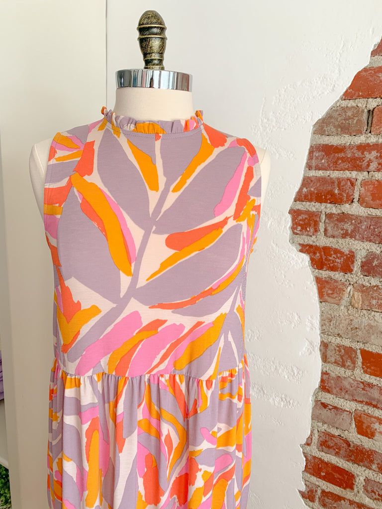 Roxie Ruffle Neck Printed Midi Dress-Dress-Carolyn Jane's Jewelry