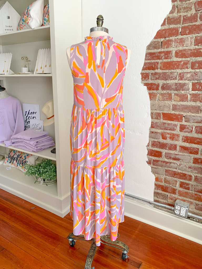 Roxie Ruffle Neck Printed Midi Dress-Dress-Carolyn Jane's Jewelry