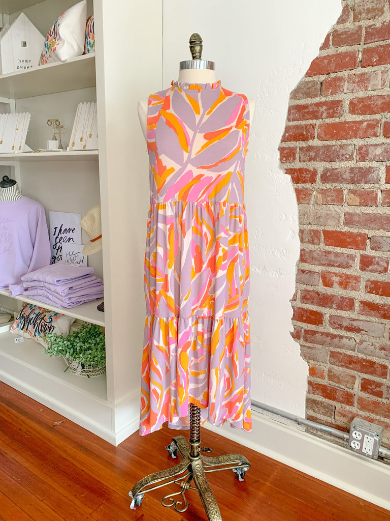 Roxie Ruffle Neck Printed Midi Dress-Dress-Carolyn Jane's Jewelry