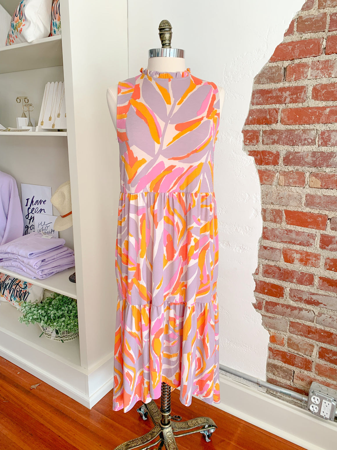Roxie Ruffle Neck Printed Midi Dress-Dress-Carolyn Jane's Jewelry