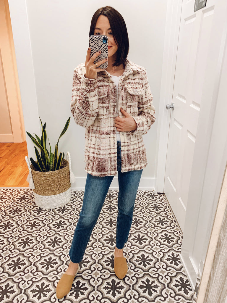Soft Plaid Teddy Shacket in Burgundy-Outerwear / Shacket-Carolyn Jane's Jewelry