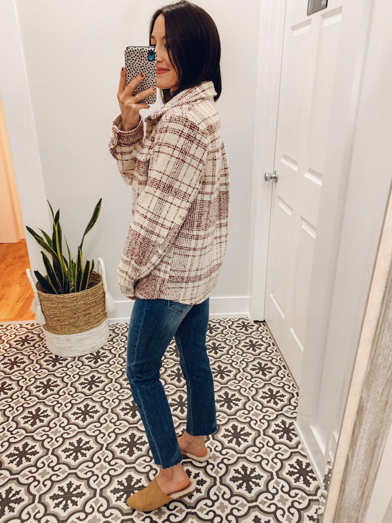 Soft Plaid Teddy Shacket in Burgundy-Outerwear / Shacket-Carolyn Jane's Jewelry