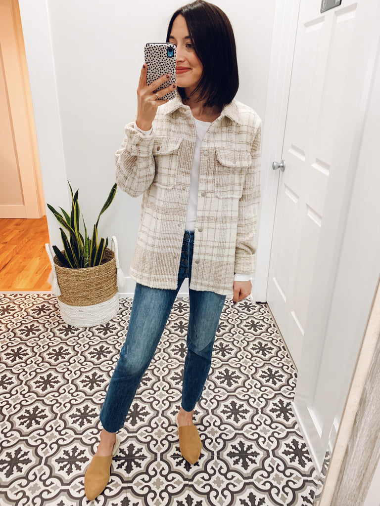 Soft Plaid Teddy Shacket in Taupe-Carolyn Jane's Jewelry