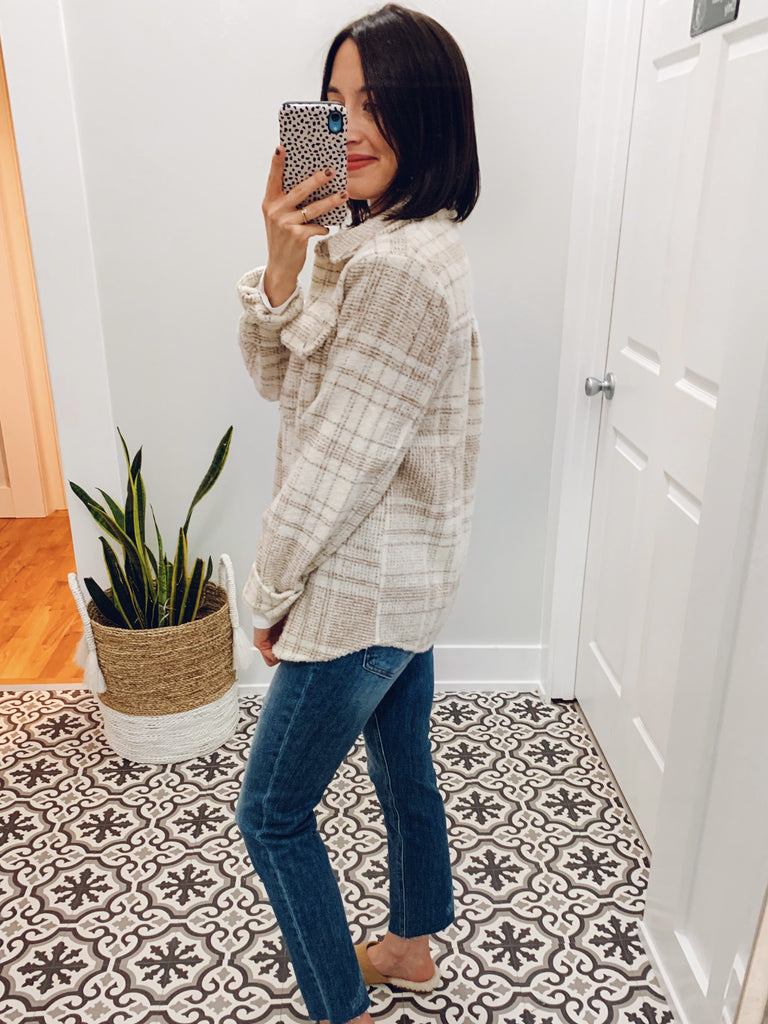 Soft Plaid Teddy Shacket in Taupe-Carolyn Jane's Jewelry