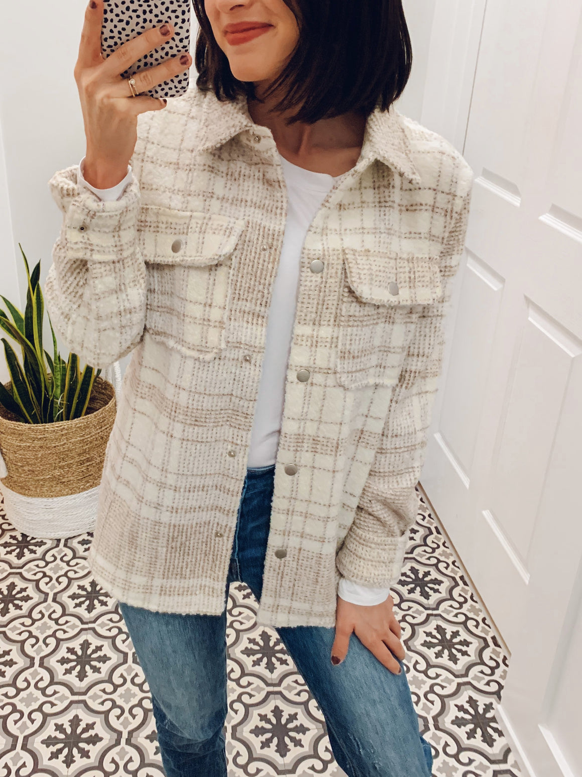 Soft Plaid Teddy Shacket in Taupe-Carolyn Jane's Jewelry