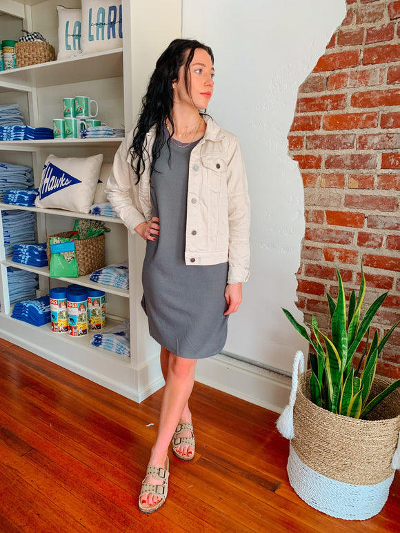 Soft Waffle T-Shirt Dress in Charcoal-Dresses-Carolyn Jane's Jewelry