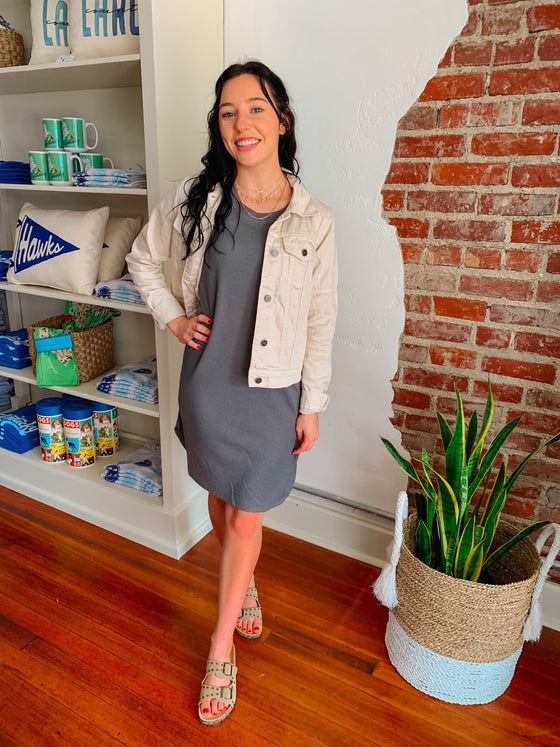 Soft Waffle T-Shirt Dress in Charcoal-Dresses-Carolyn Jane's Jewelry