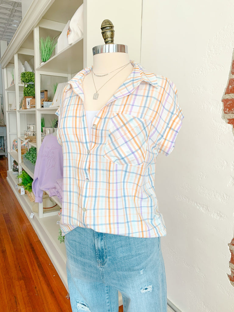 The Cammie Button-Up Shirt in Spring Plaid-Shirts-Carolyn Jane's Jewelry