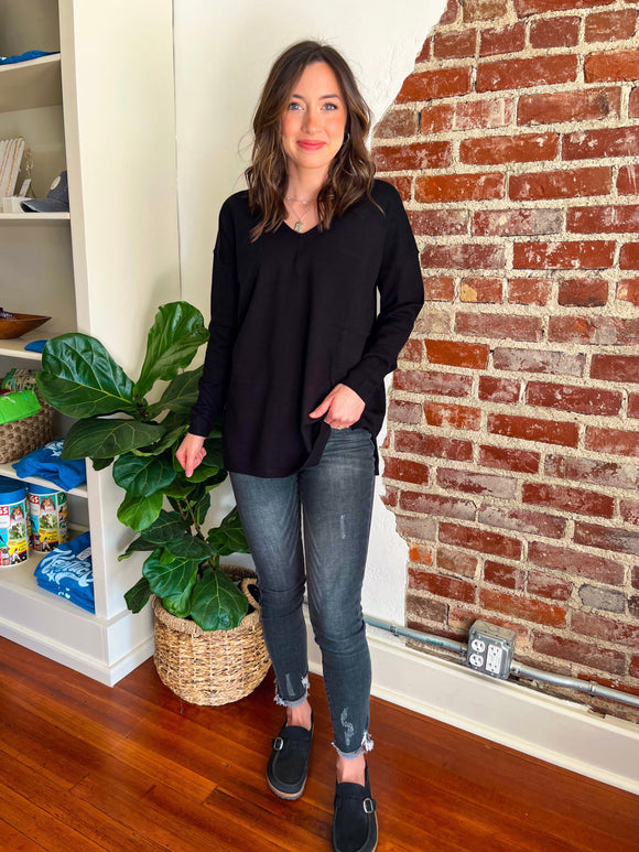 The Gilmore V-Neck Knit Top in Black-Top-Carolyn Jane's Jewelry