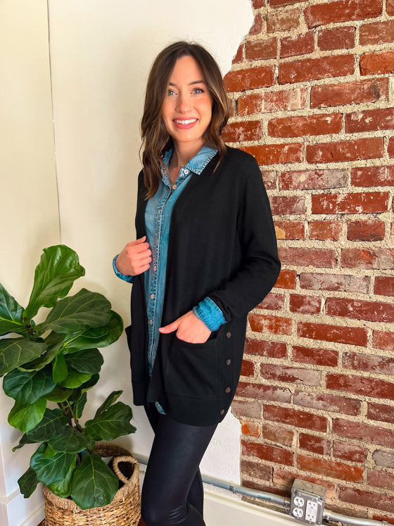 The Little Black Button Cardigan-Cardigan-Carolyn Jane's Jewelry