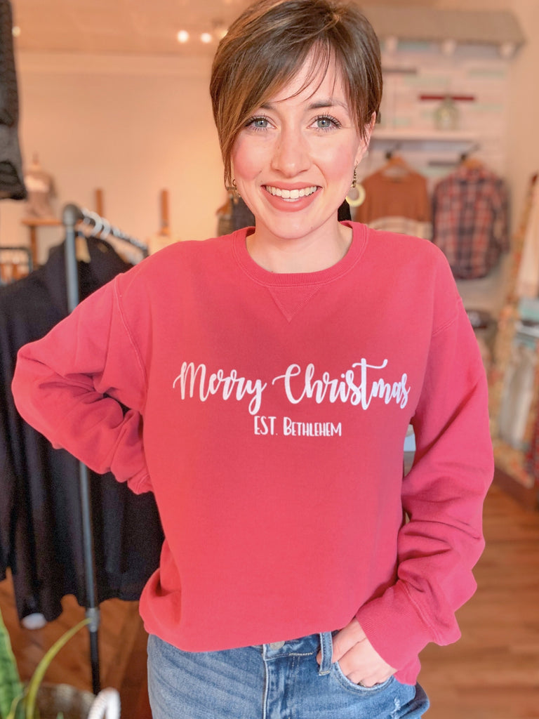 We Say Merry Christmas Vintage Sweatshirt-Sweatshsirt-Carolyn Jane's Jewelry