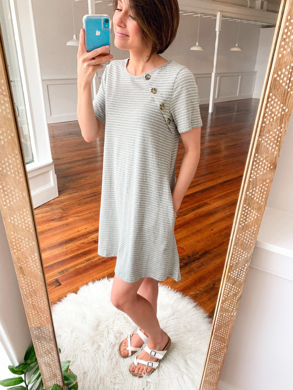 Simply Me Grey Striped Dress-Dress-Carolyn Jane's Jewelry