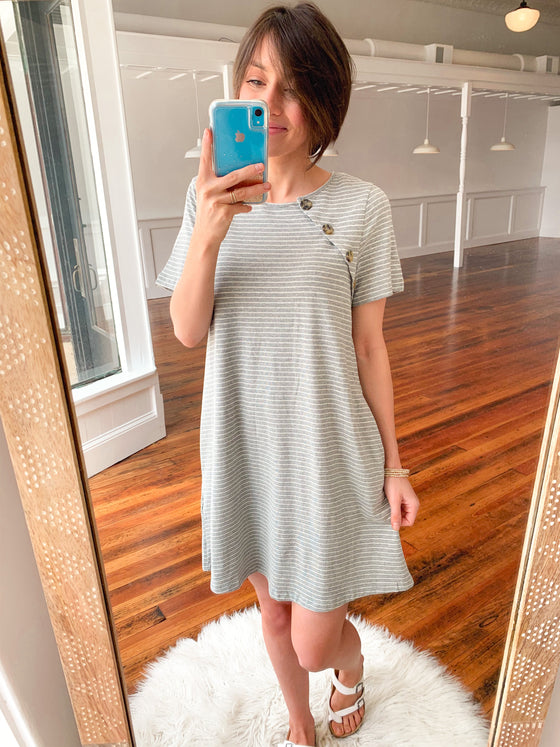 Simply Me Grey Striped Dress-Dress-Carolyn Jane's Jewelry