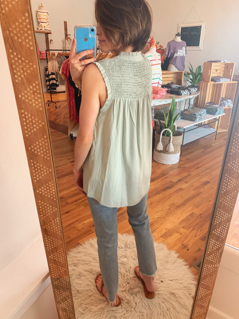 Soft Sage Ruffle Top-Carolyn Jane's Jewelry