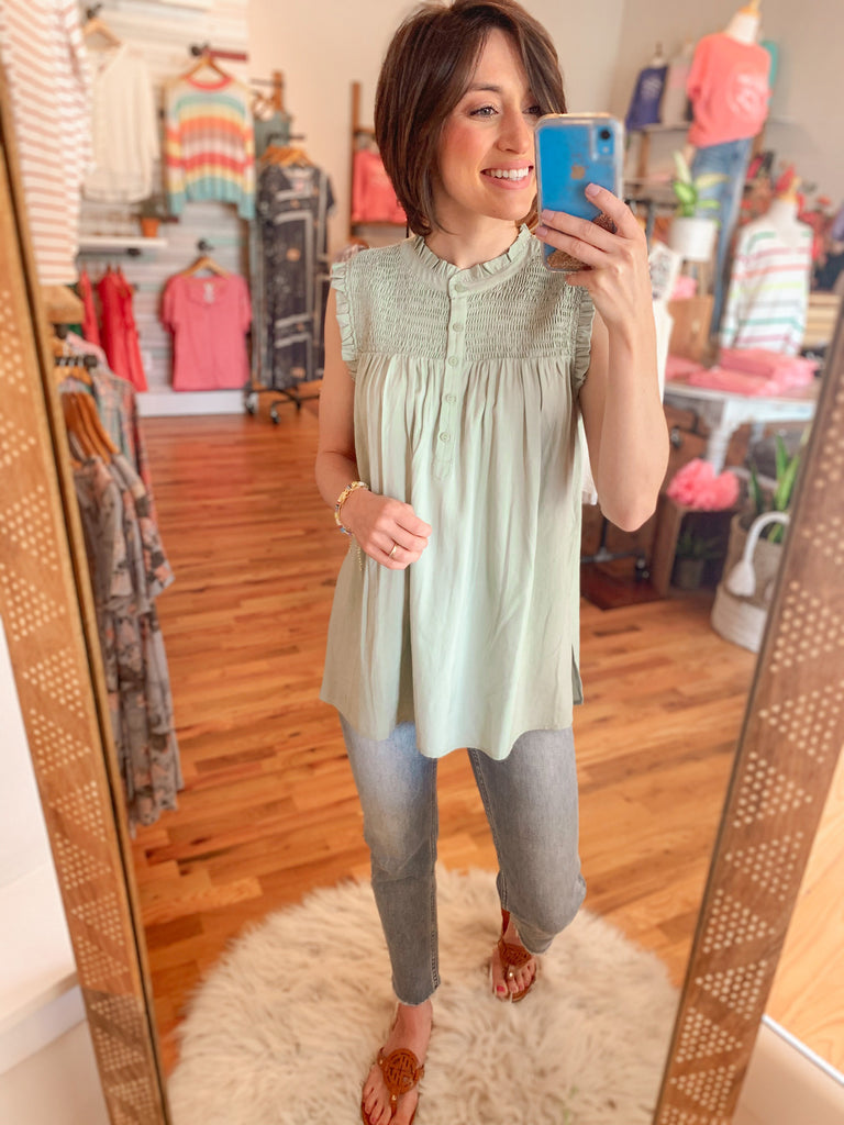 Soft Sage Ruffle Top-Carolyn Jane's Jewelry