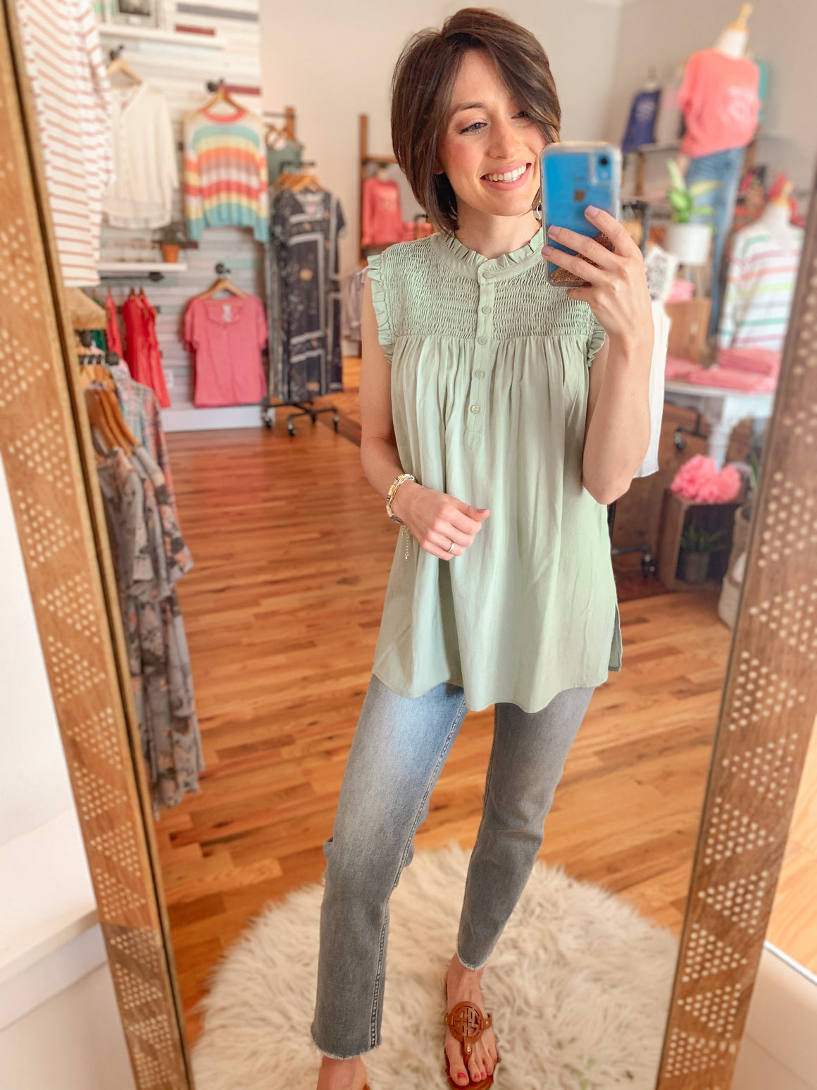 Soft Sage Ruffle Top-Carolyn Jane's Jewelry
